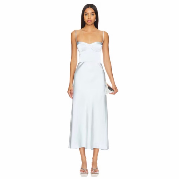 Katie May Dresses & Skirts - KATIE MAY x REVOLVE NWT Celestial Blue Satin Flora Midi Dress XS